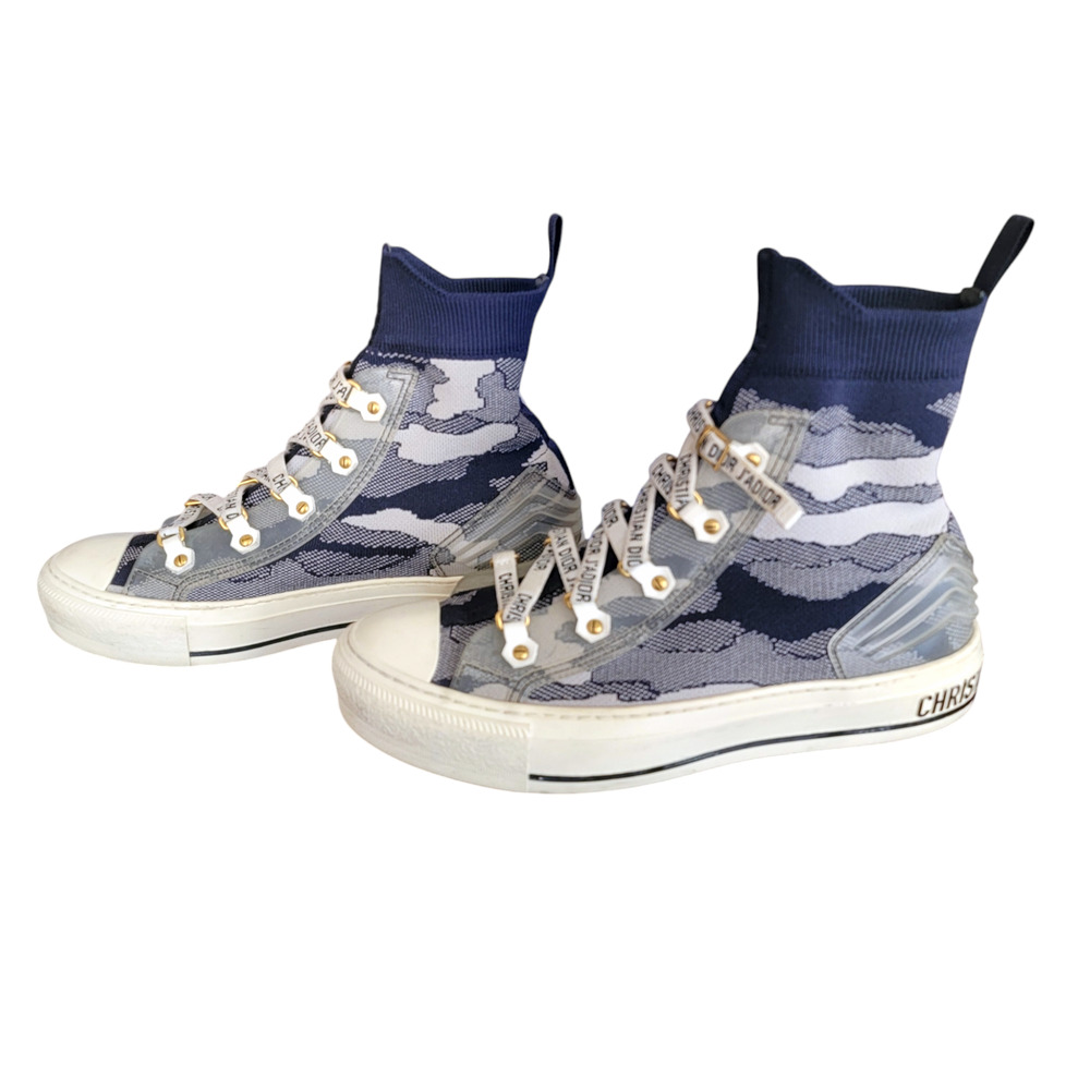 Christian Dior Walk N’ Dior J’Adior Blue Gray Camo Knit Sneakers 37.5 / US 7.5 - Picture 3 of 9
